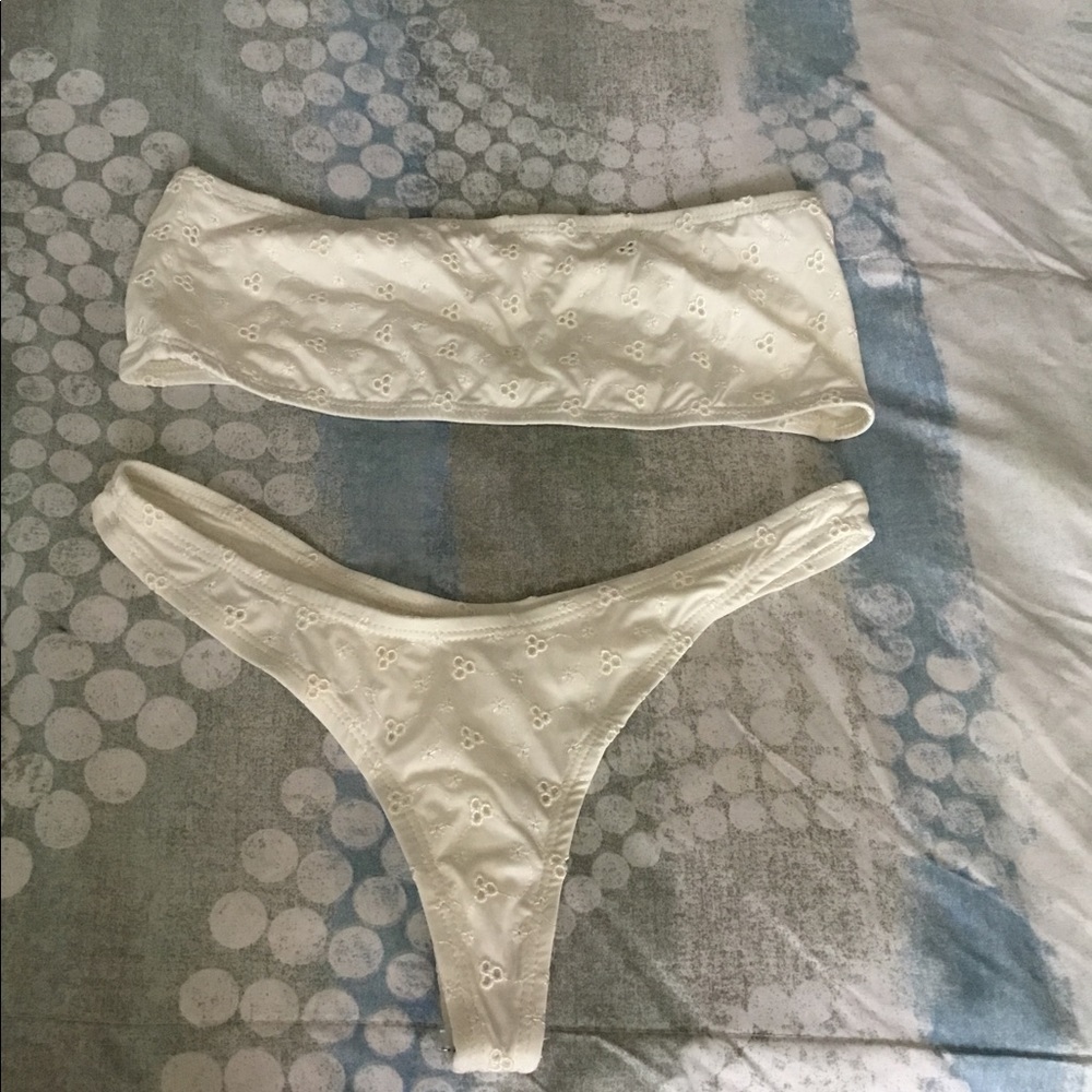 Fashion Nova All White Thong Bathing Suit.